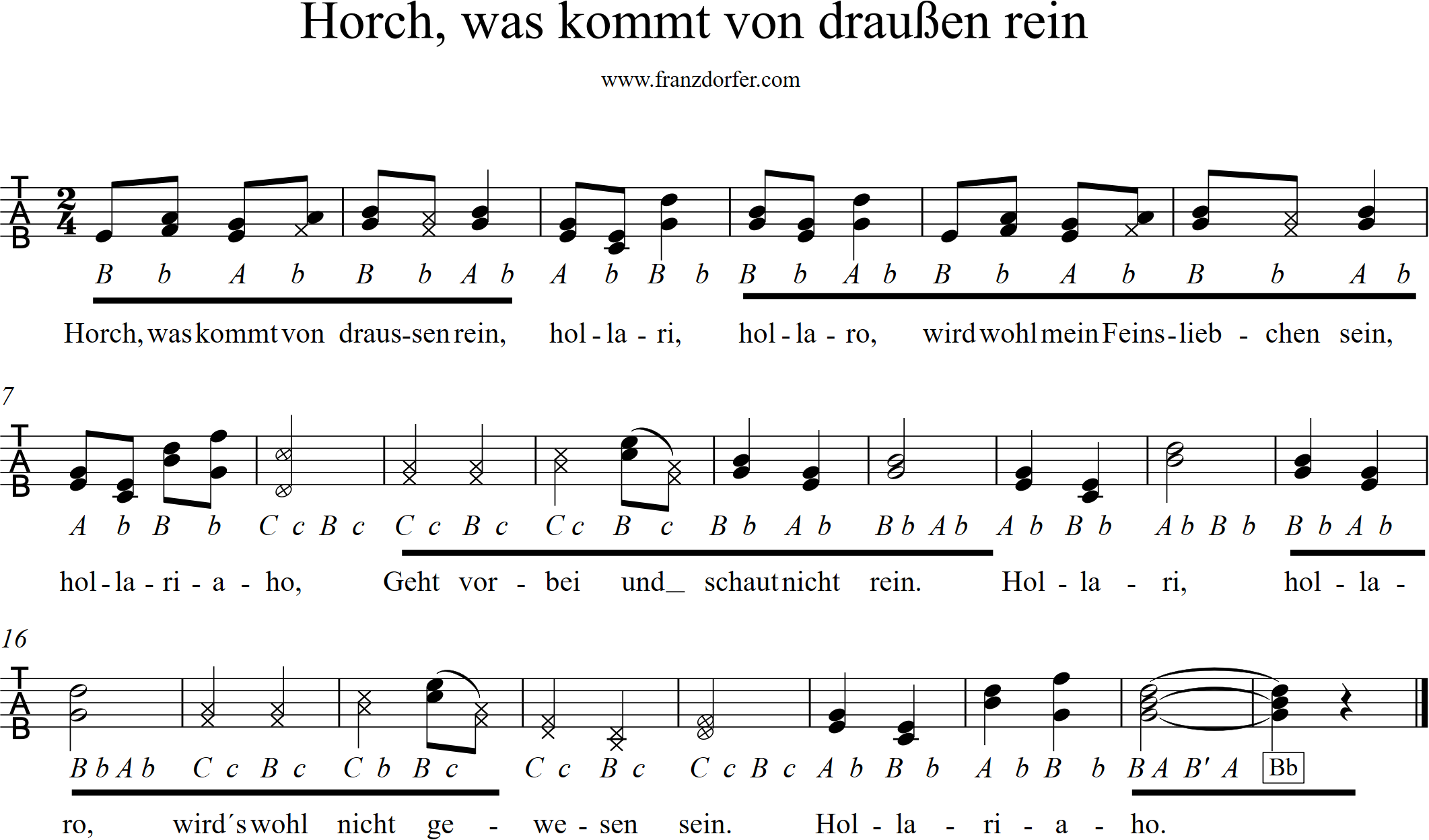 griffschrift für ziach - horch was kommt von draussen rein ziach lernen - griffschrift - horch was kommt von